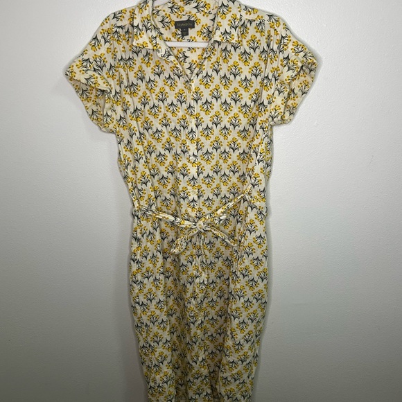 Style & Co yellow floral collared belt dress - Picture 2 of 7
